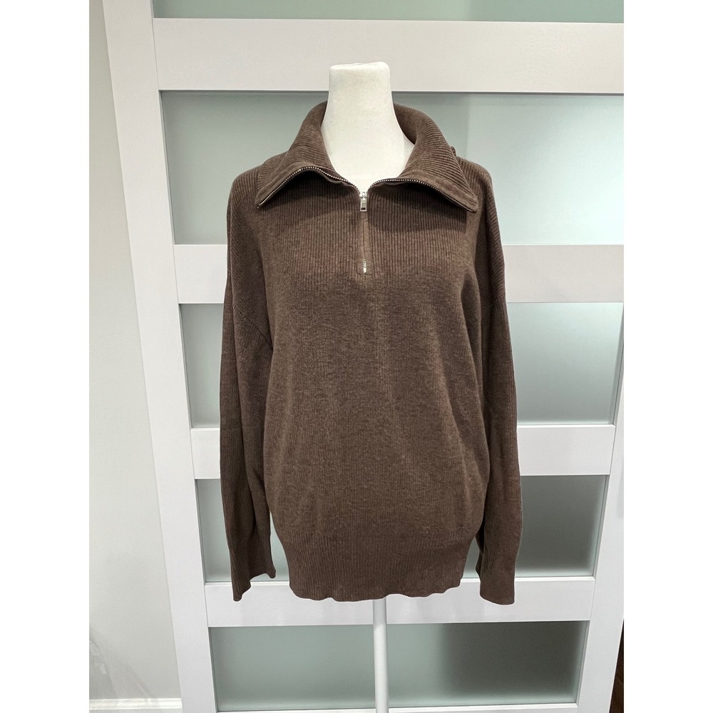Arach&Cloz‎ Brown boxy fit Quarter Zip Ribbed Pullover Sweater SX-25-07 Size M